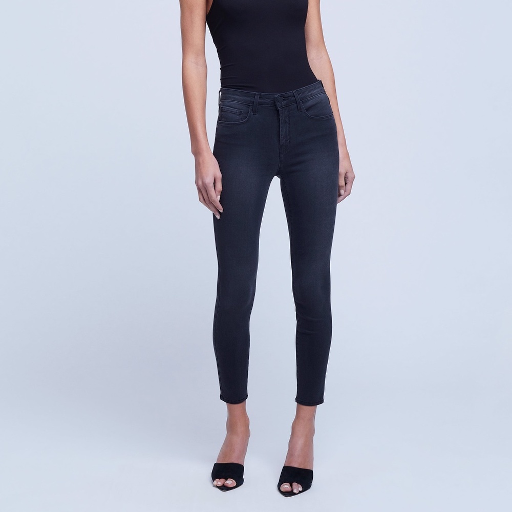 L'Agence Margot High Rise Skinny Jean in Dark Graphite, Super Stretch - Size 26